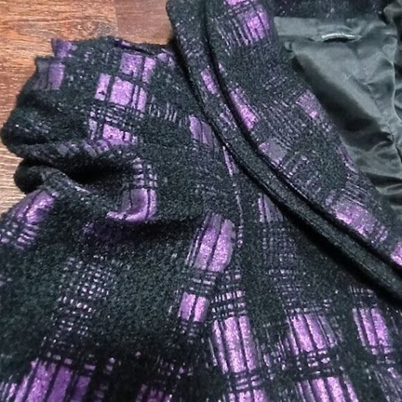 Samuel Dong Womens Purple & Black Plaid Puff Sleeve Coat Size S - Picture 16 of 16